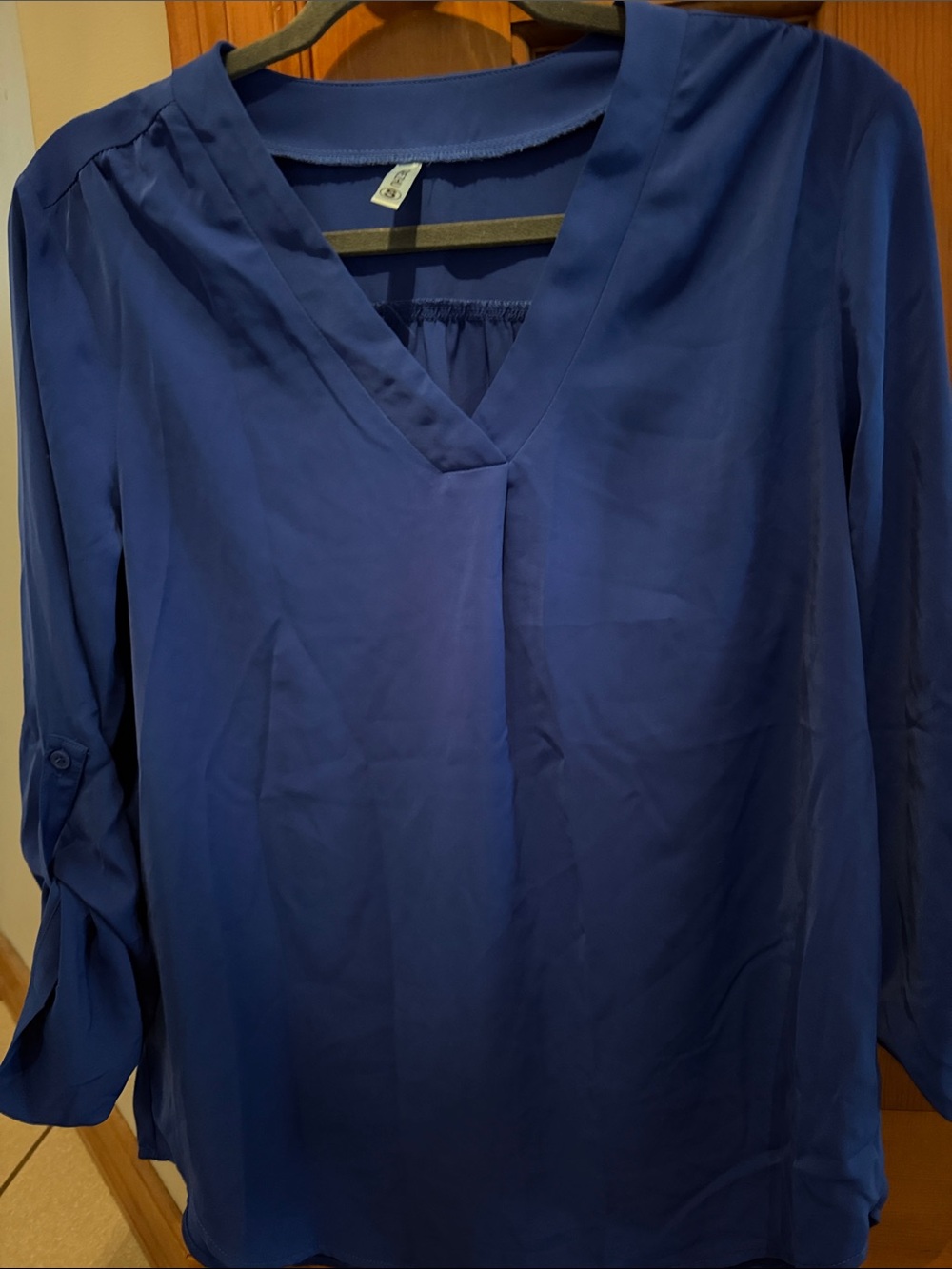 Women's Blue V-Neck Long Sleeve Blouse